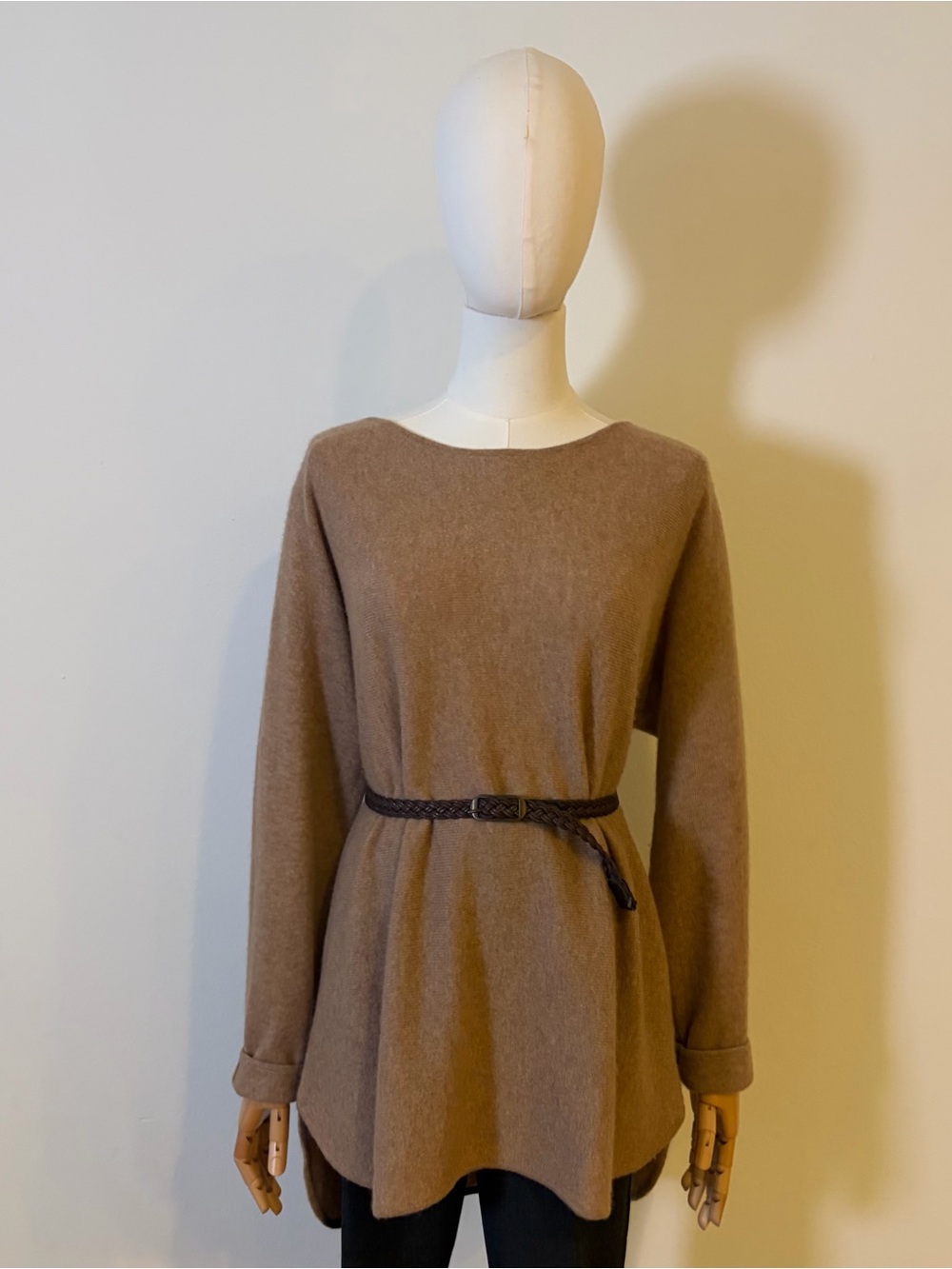 Charter Club 100% Cashmere Tunic Sweater Camel Tan Large L Boatneck Oversized